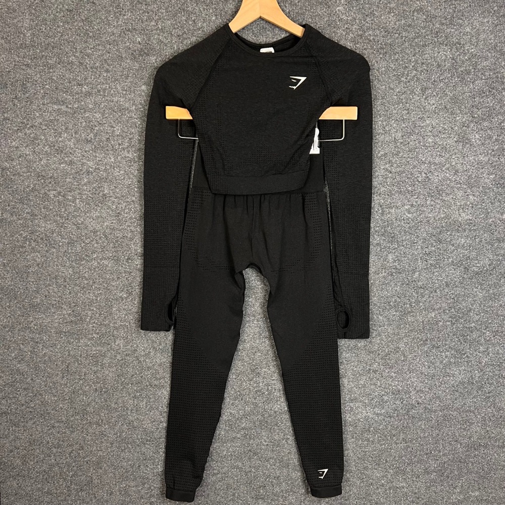 Gymshark Energy Seamless Set Womens Small Black Excellent Long Sleeve Leggings